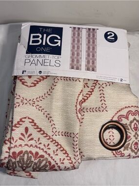 Pair Of Window Panels Grommet Cream And Tan Patterned 40 x 95 Inches New Package